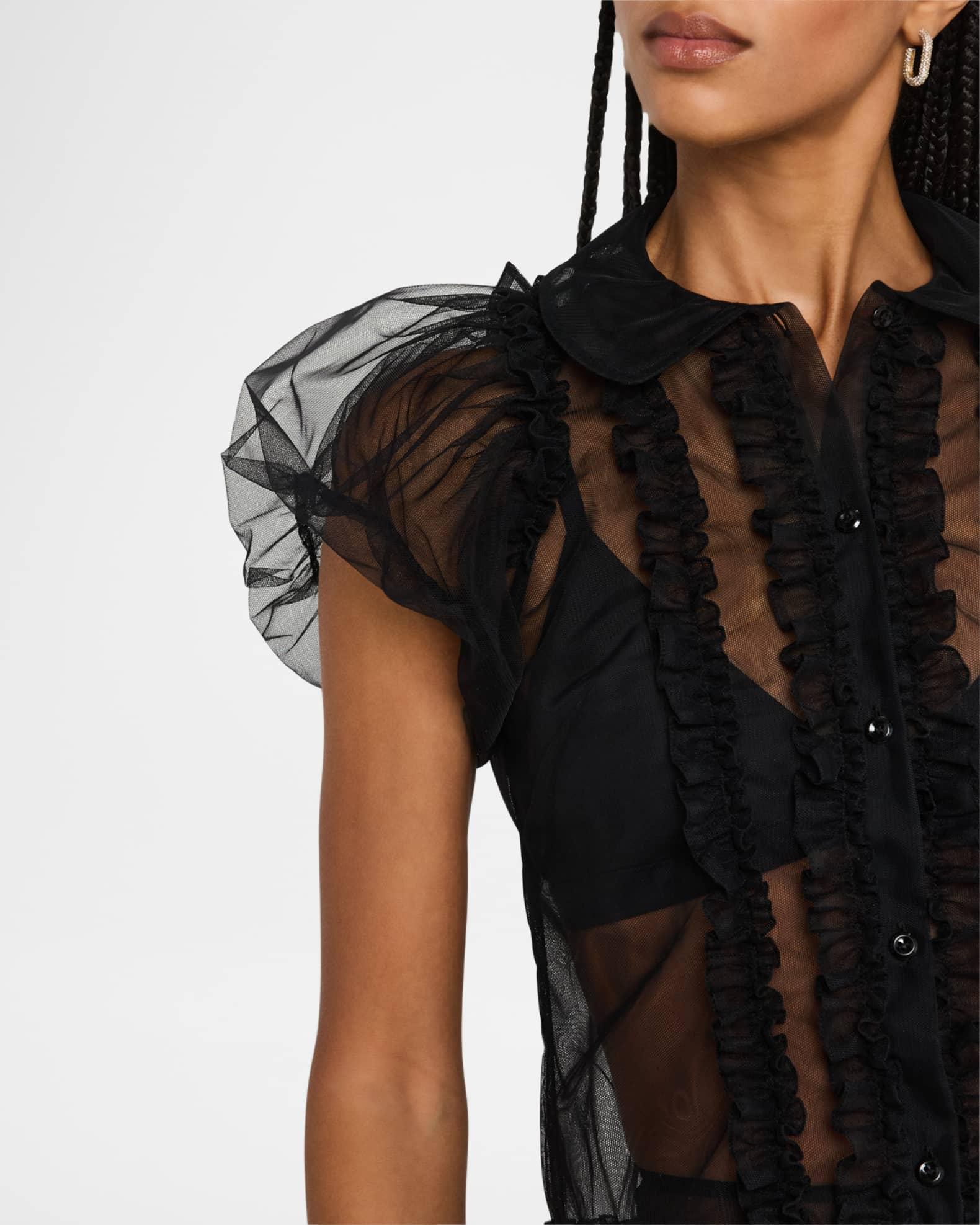 Sheer Puff-Sleeve Ruffle Shirt Product Image