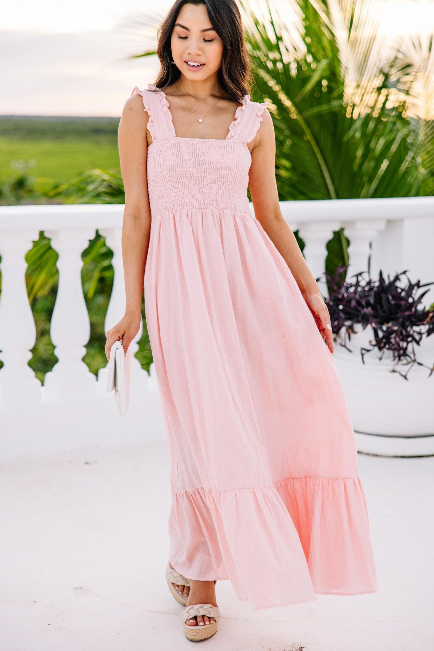 Easy Love Blush Pink Smocked Maxi Dress Female Product Image
