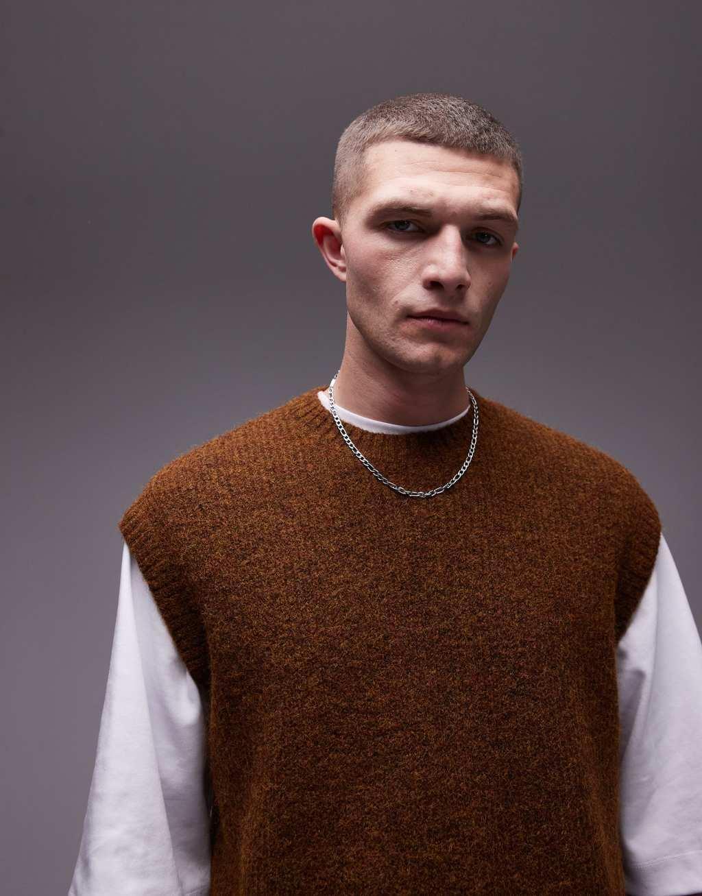 Topman relaxed fit tank top in brown Product Image