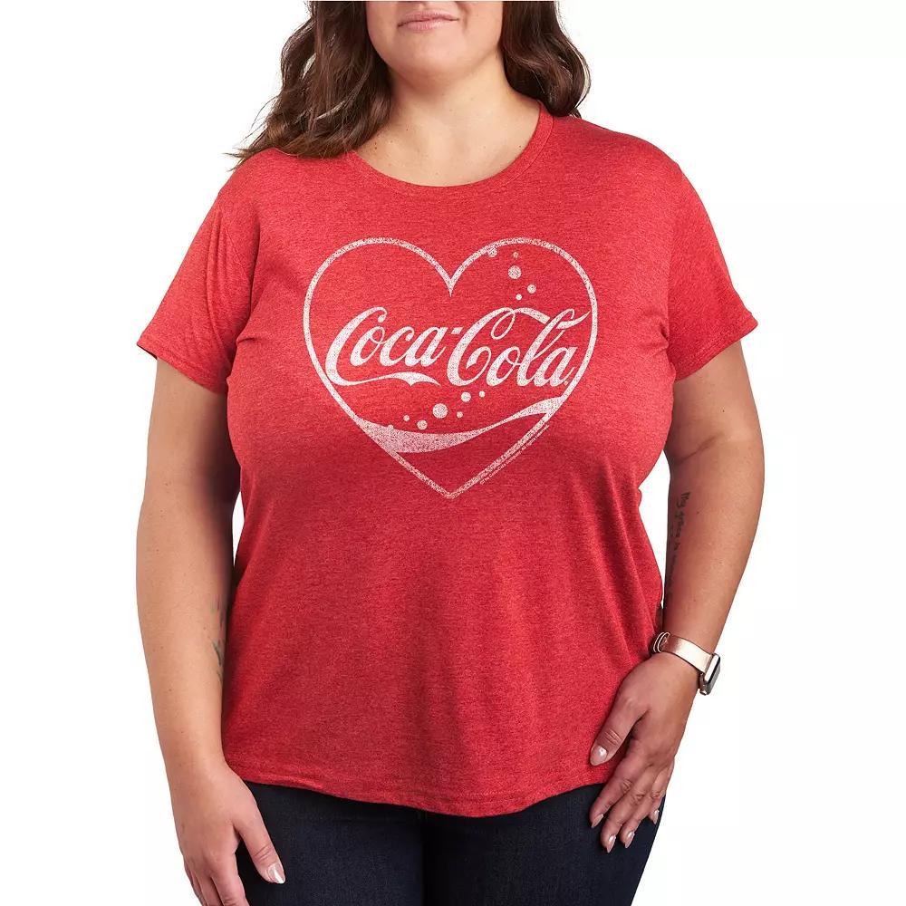 Plus Size Coca-Cola Heart Graphic Tee, Womens Grey Red Product Image