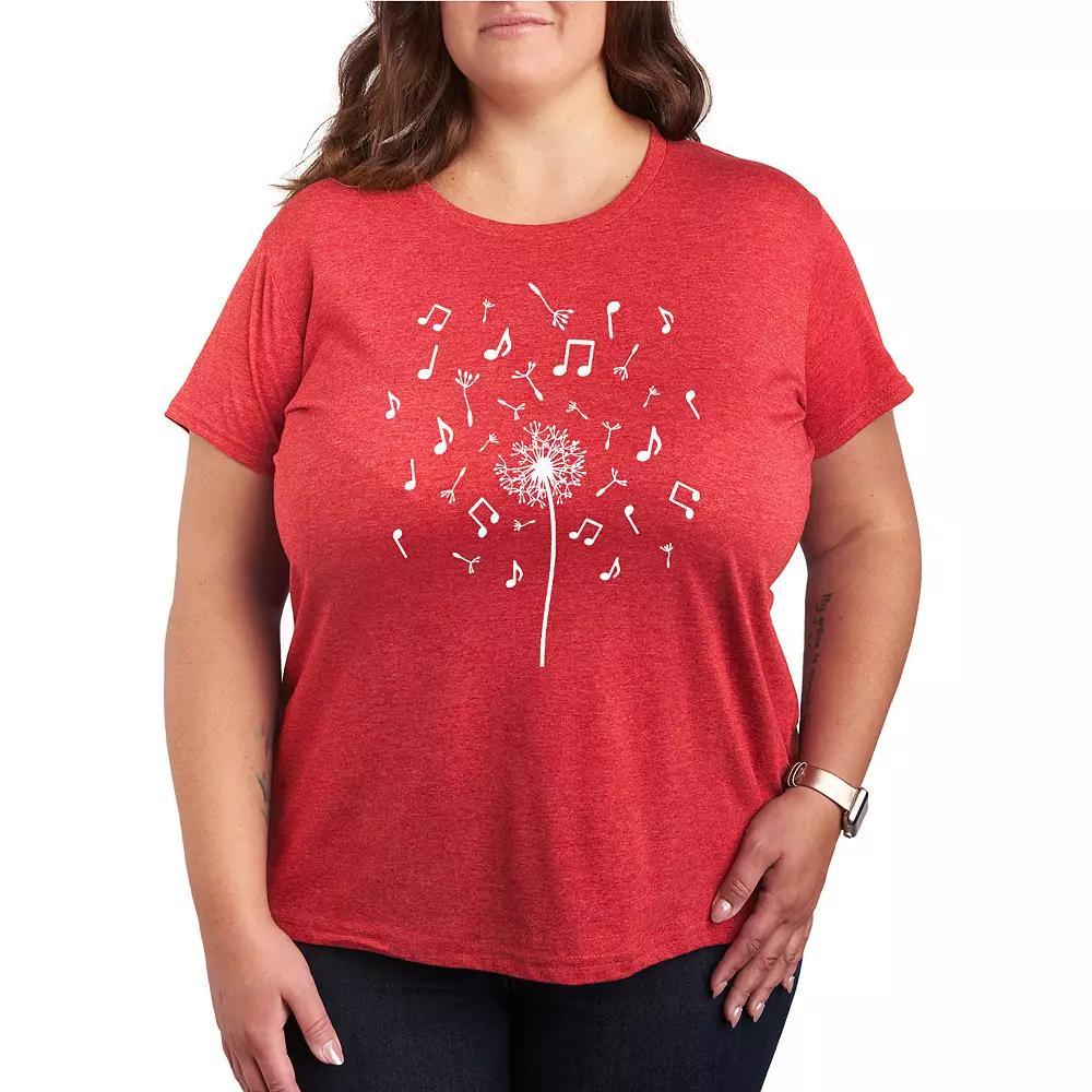 Plus Music Note Dandelion Graphic Tee, Womens Blue Product Image