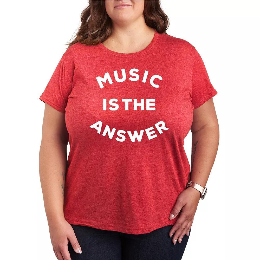 Plus Music is the Answer Graphic Tee, Womens Grey Red Product Image