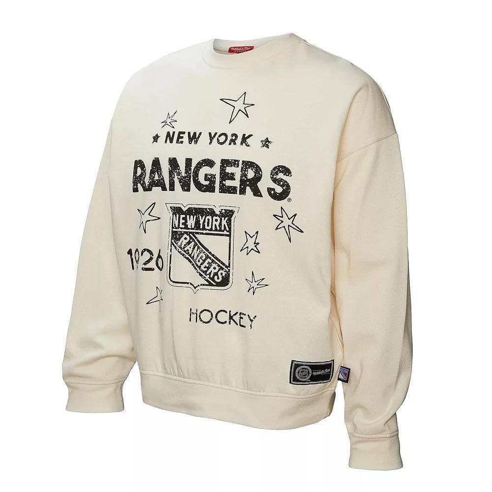 Women's Mitchell & Ness  Cream New York Rangers Logo 3.0 Pullover Sweatshirt, Size: XS, Ran Beige Product Image