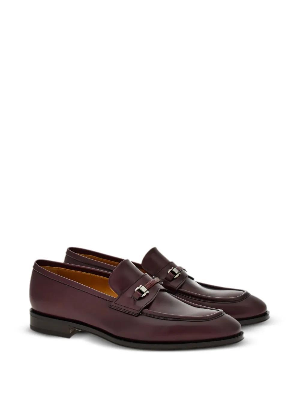 FERRAGAMO Gancio-plaque Leather Loafers In Brown Product Image