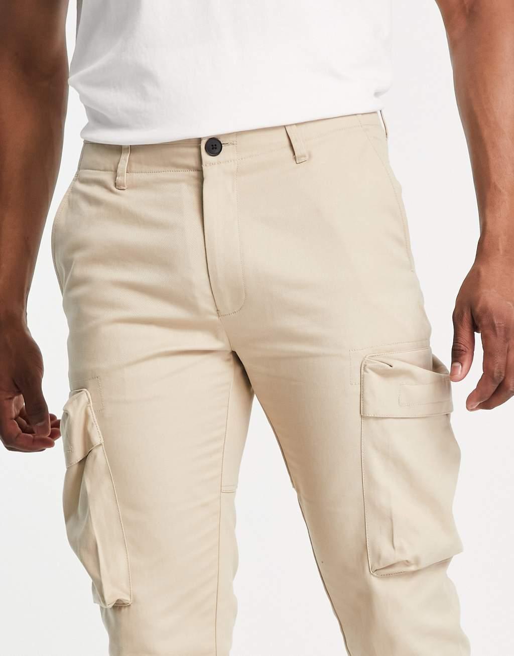Topman skinny two pocket cargo pants in stone Product Image