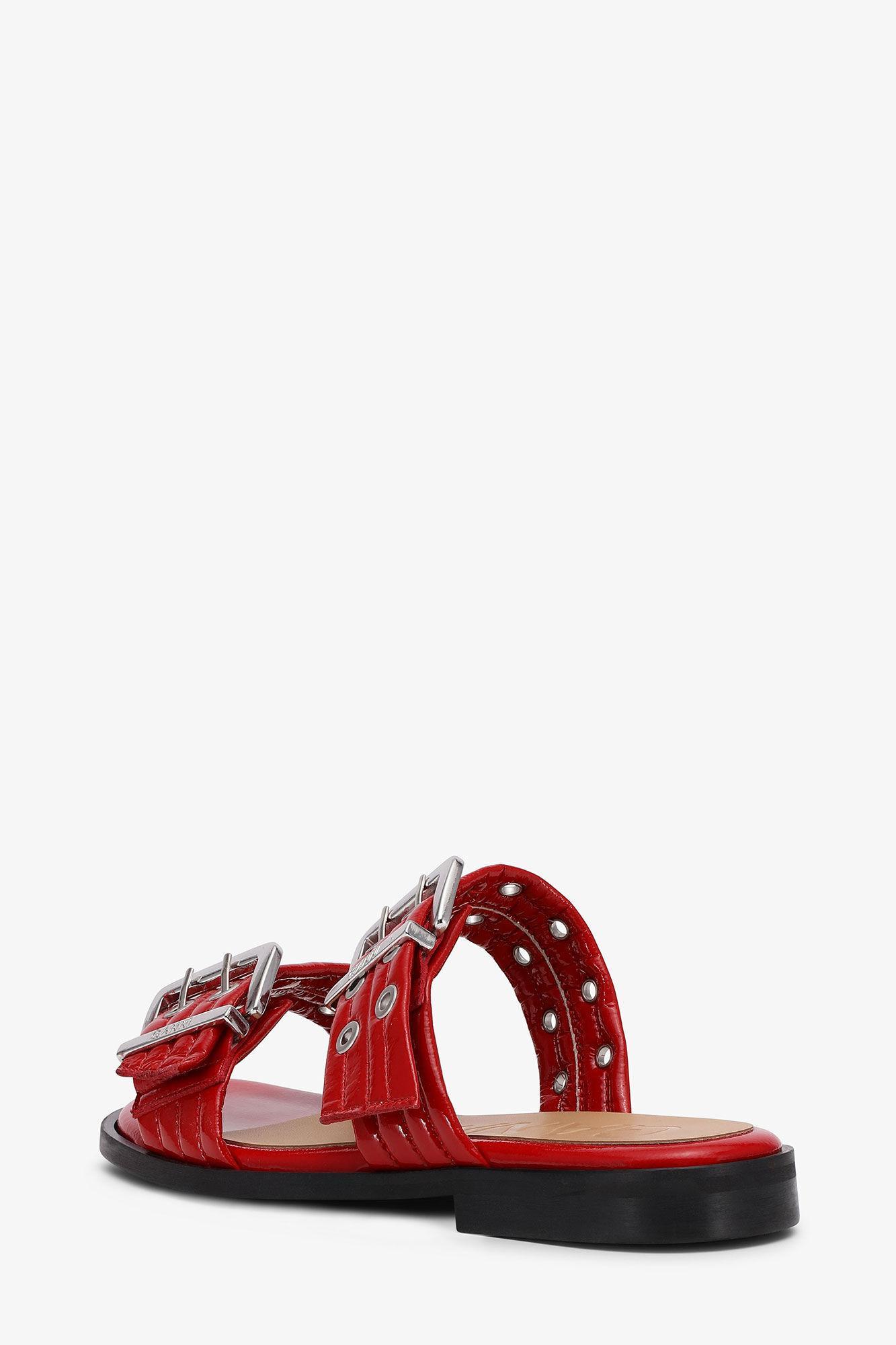 Red Feminine Buckle Two-Strap Sandals Product Image