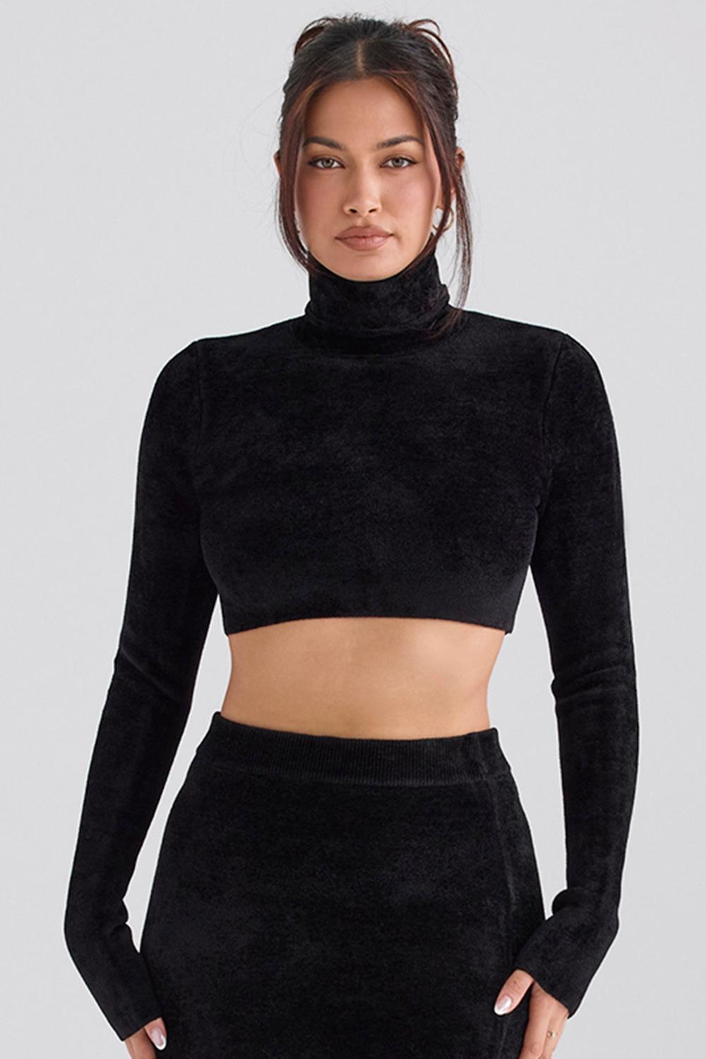Suri Black Chenille Cropped Top Product Image