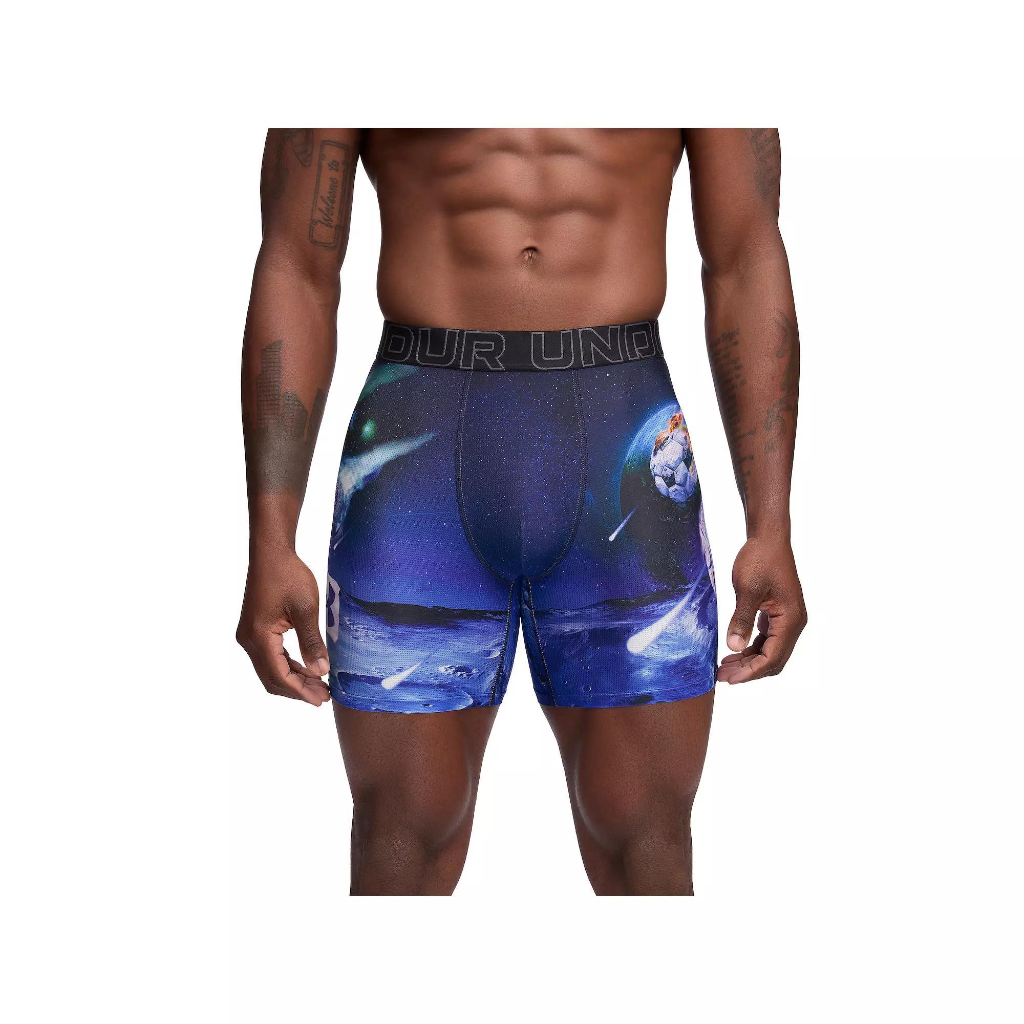 Men's Under Armour 6-Inch Performance Tech Mesh Graphic Boxer Brief, Size: XL, Black Navy Product Image