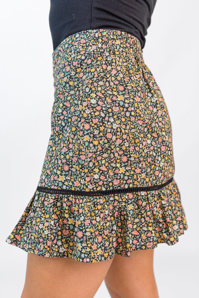 What's The Tea Black Button Front Floral Mini Skort FINAL SALE Product Image
