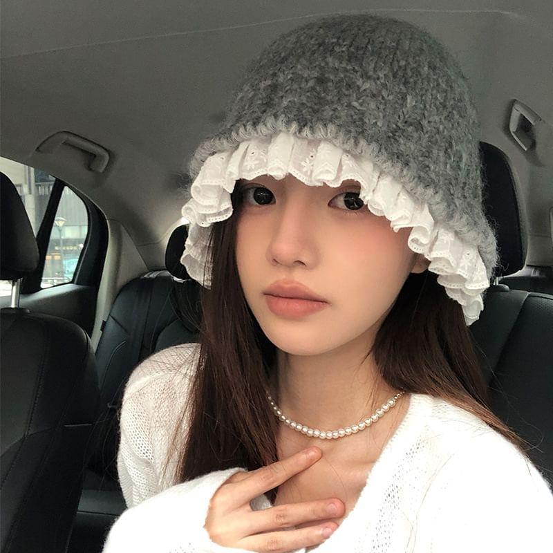 Lace Trim Knit Cloche Hat Product Image