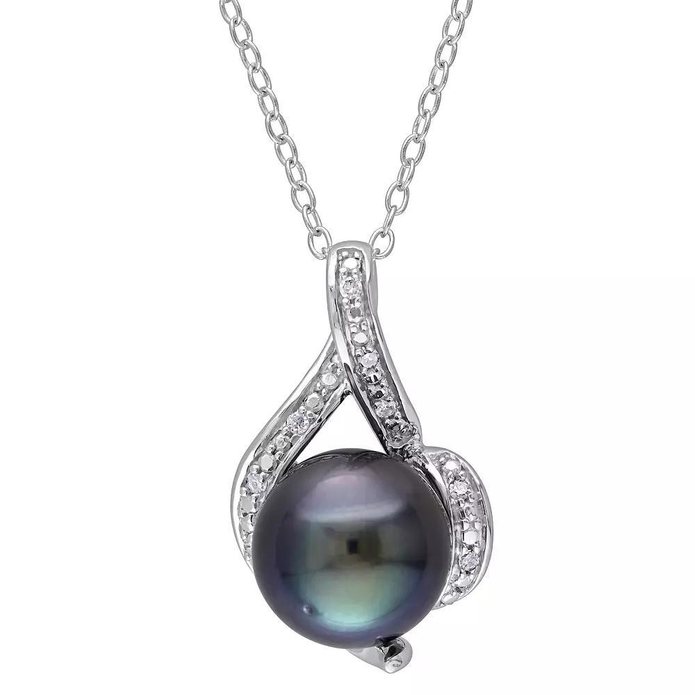 Stella Grace Sterling Silver Diamond Accent & Tahitian Cultured Pearl Pendant, Women's, Size: 18" Product Image