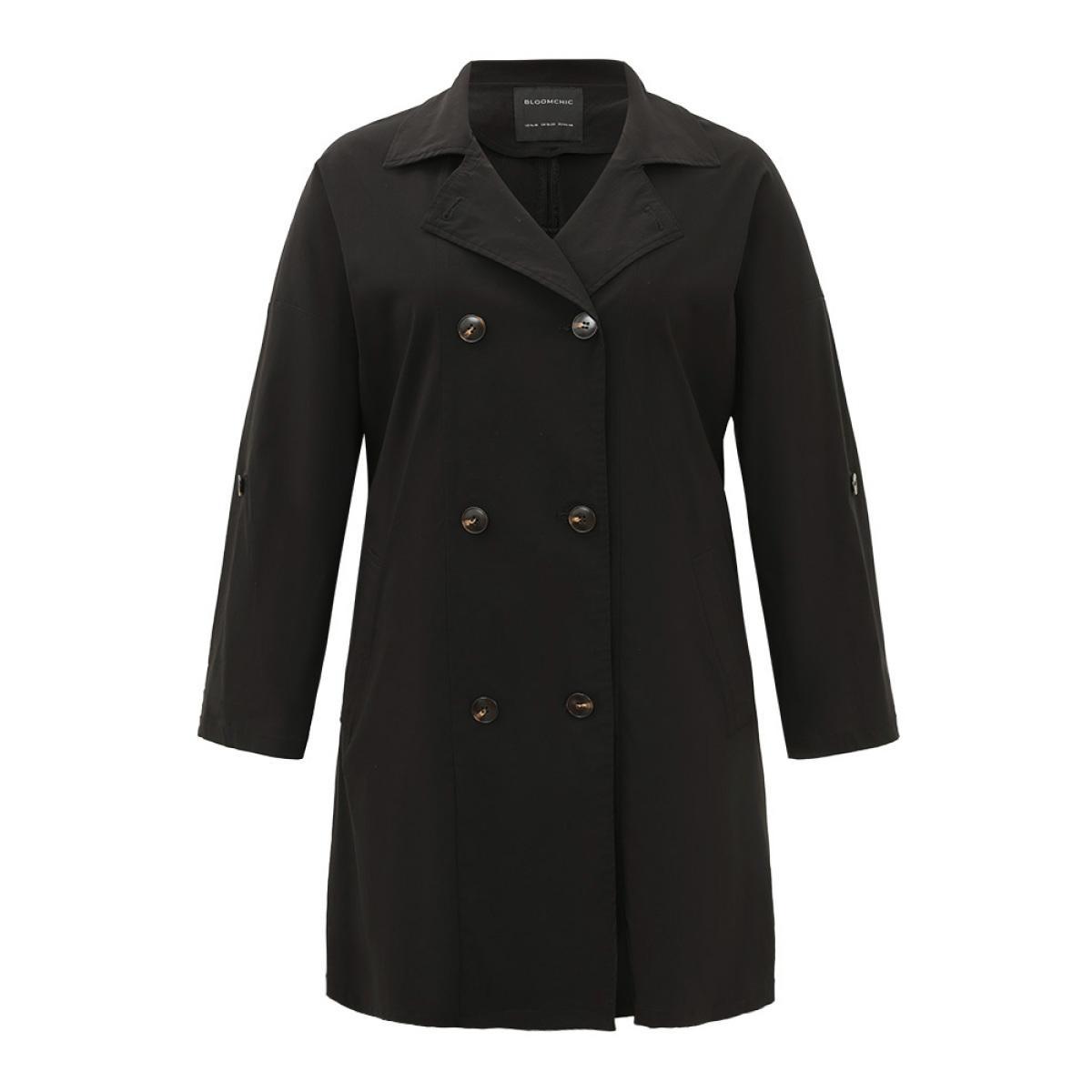 Plus Size Halloween Plain Lapel Collar Button Up Tab Sleeve Coat Women Black Casual Plain Ladies Dailywear Winter Coats BloomChic 18-20/2X Product Image