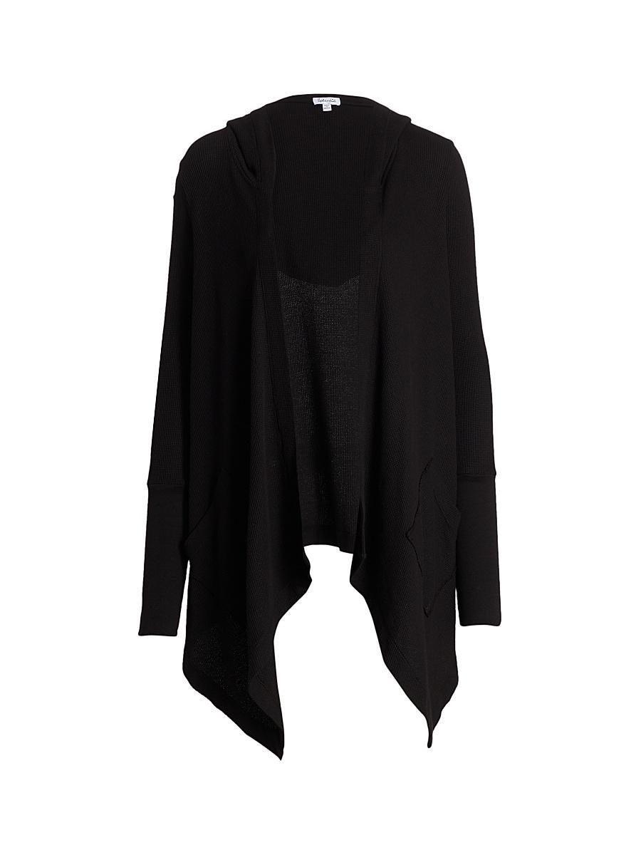 Womens Hooded Draped Thermal Cardigan Product Image