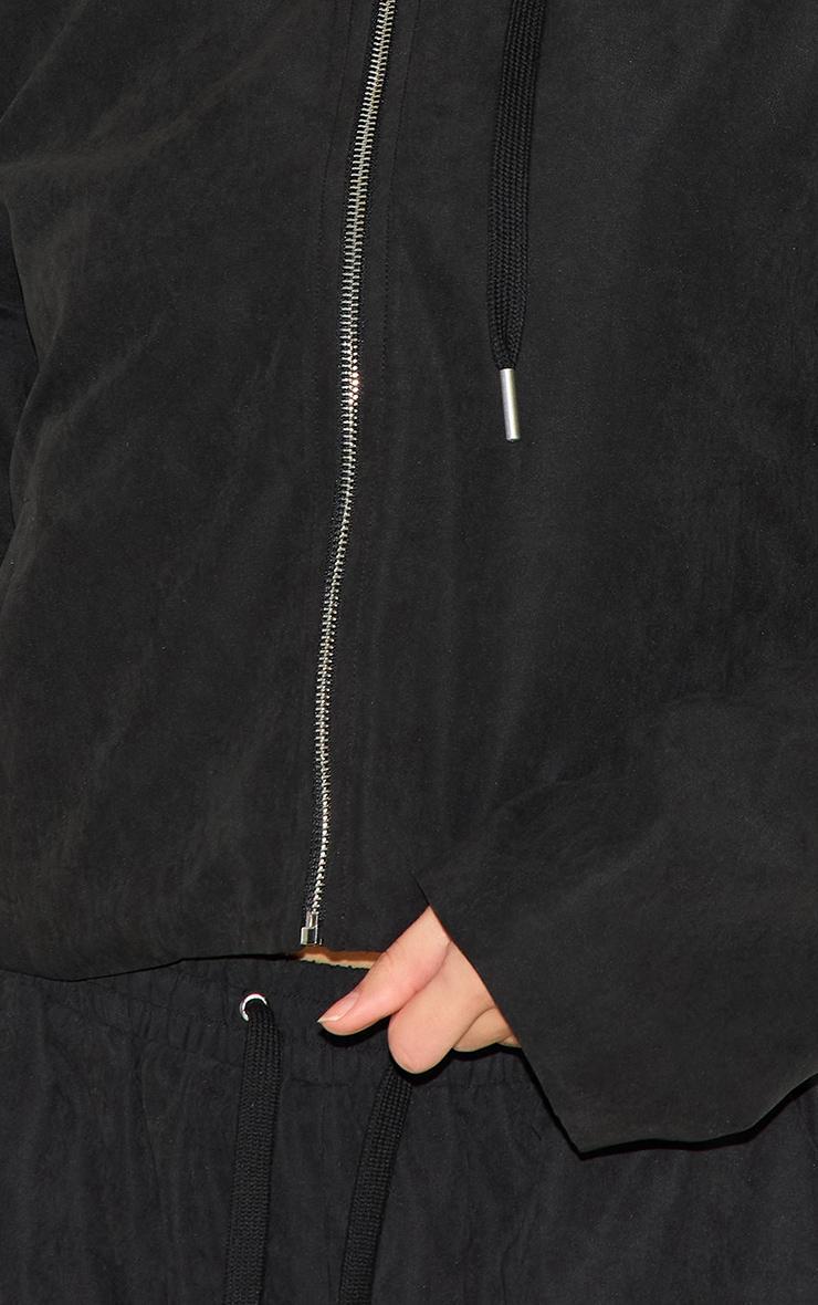 Black Peach Skin Woven Zip Up Jacket Product Image
