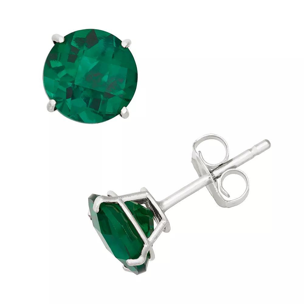 Lab-Created Emerald 10k White Gold Stud Earrings, Women's, Green Product Image
