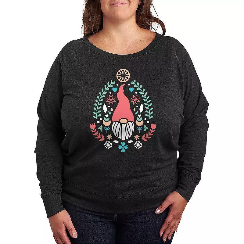 Plus Size Scandinavian Gnome French Terry Long Sleeve Tee, Womens Heather Grey Product Image