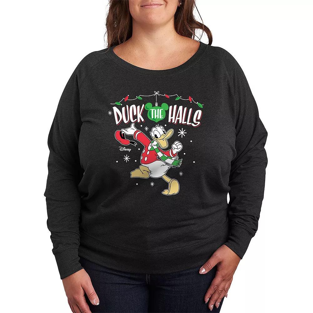 Disney's Donald Duck Plus Size Duck The Halls French Terry Long Sleeve Tee, Women's, Size: 3XL, Grey Heather Product Image