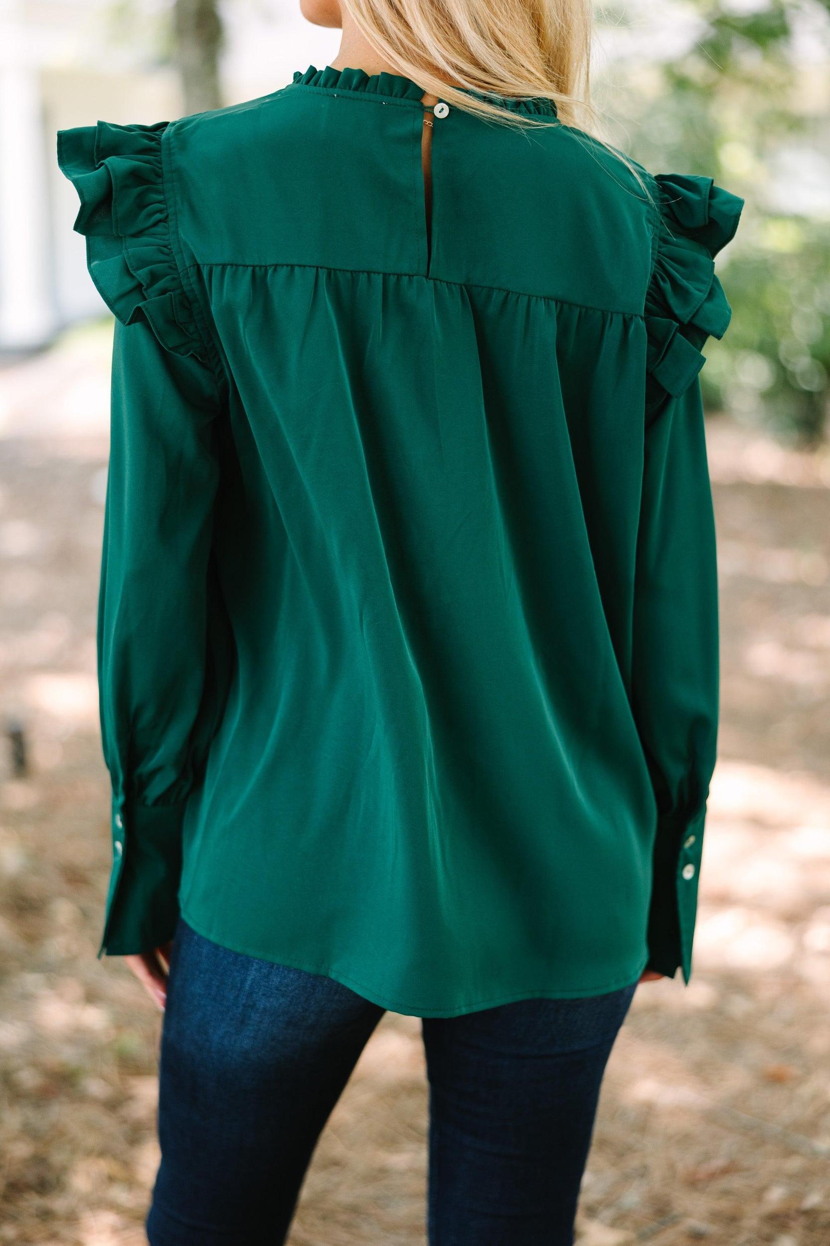 Save Your Applause Emerald Green Ruffled Blouse Female Product Image