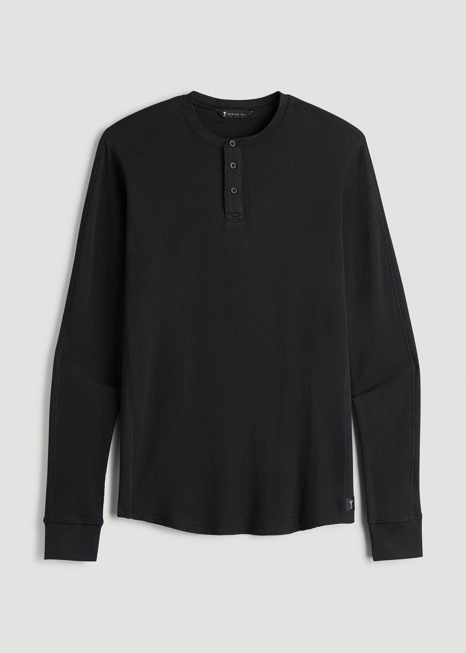 Double Honeycomb Thermal Long-Sleeve Henley Shirt for Tall Men in Black Product Image