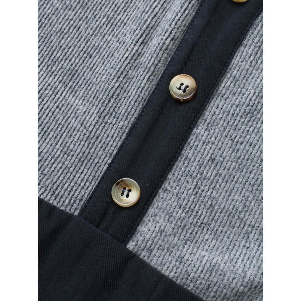 Plus Size Contrast Shirt Collar Button Detail Dress Indigo Women Elegant Contrast Shirt collar Extra Long Sleeve Curvy BloomChic 10/M Product Image