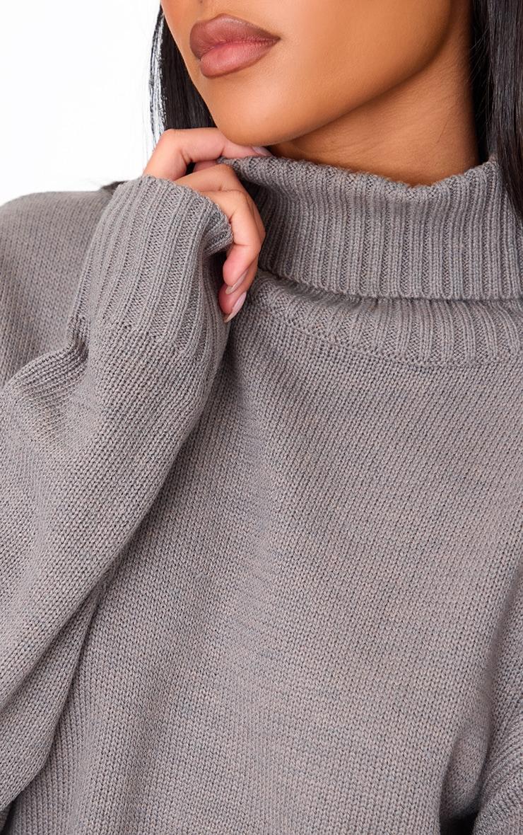 Tall Grey Soft Knit Roll Neck Oversized Sweater Product Image