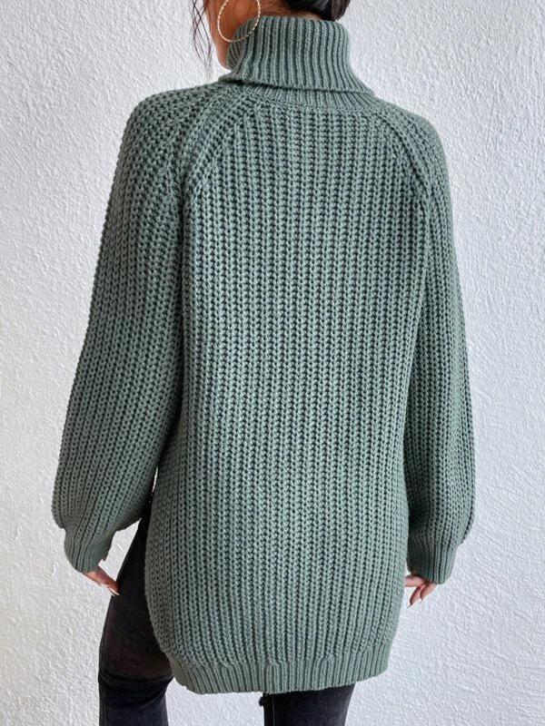 Long Sleeves Loose Solid Color Split-Side High Neck Pullovers Sweater Tops Product Image