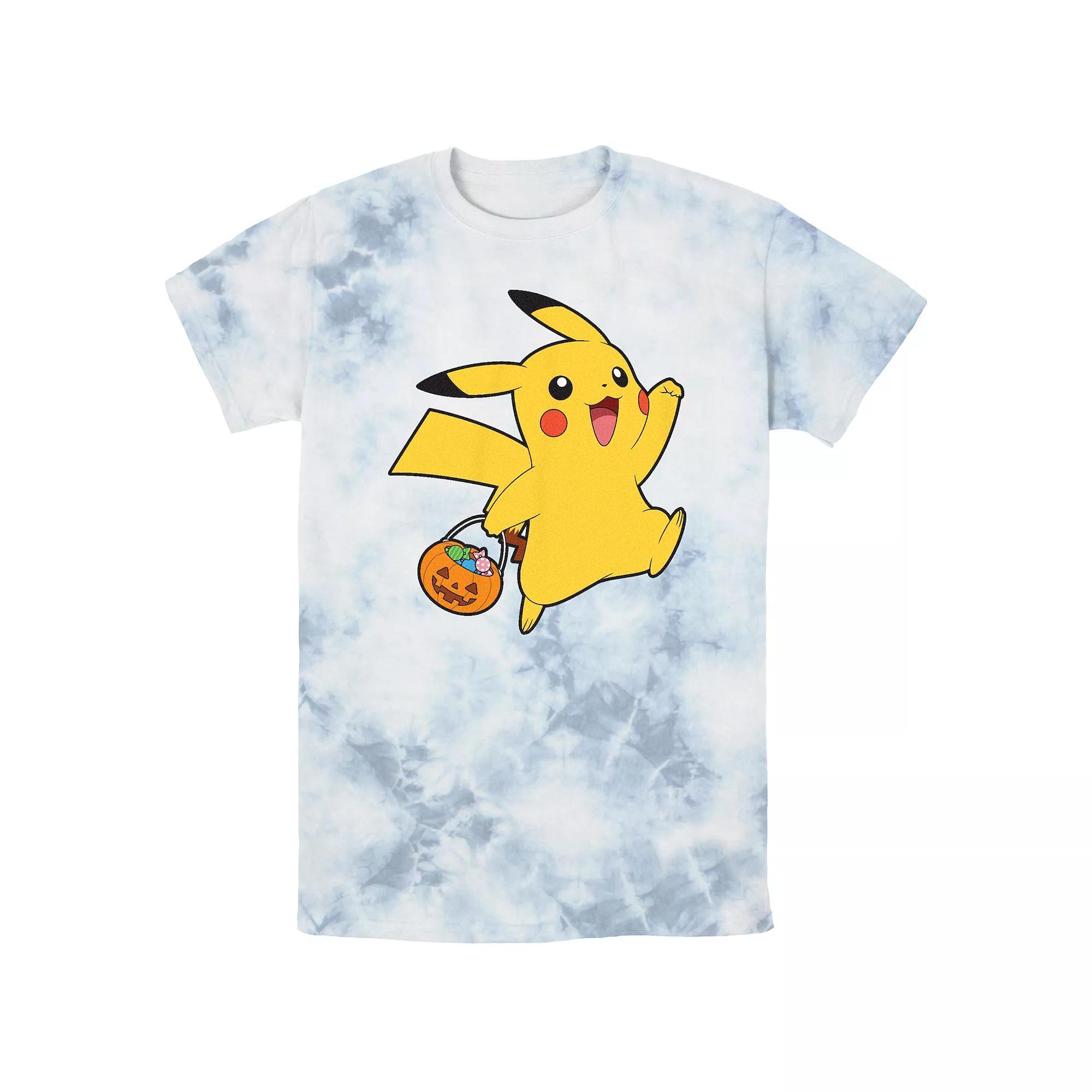 Men's Pokemon Happy Pikachu Trick Or Treat Bombard Wash Graphic Tee, Size: Large, Black Grey Product Image