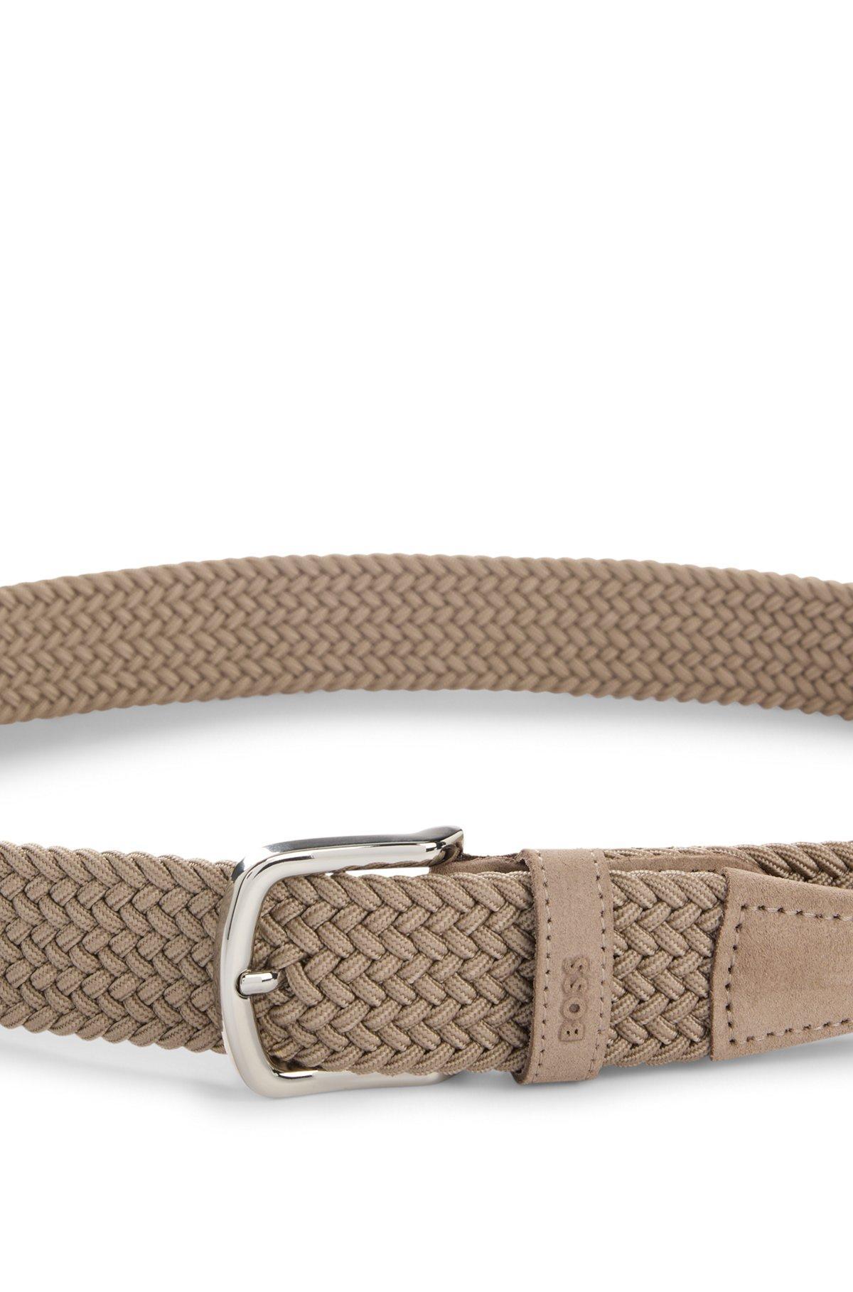 BOSS - Woven belt with leather trims - Light Brown Product Image