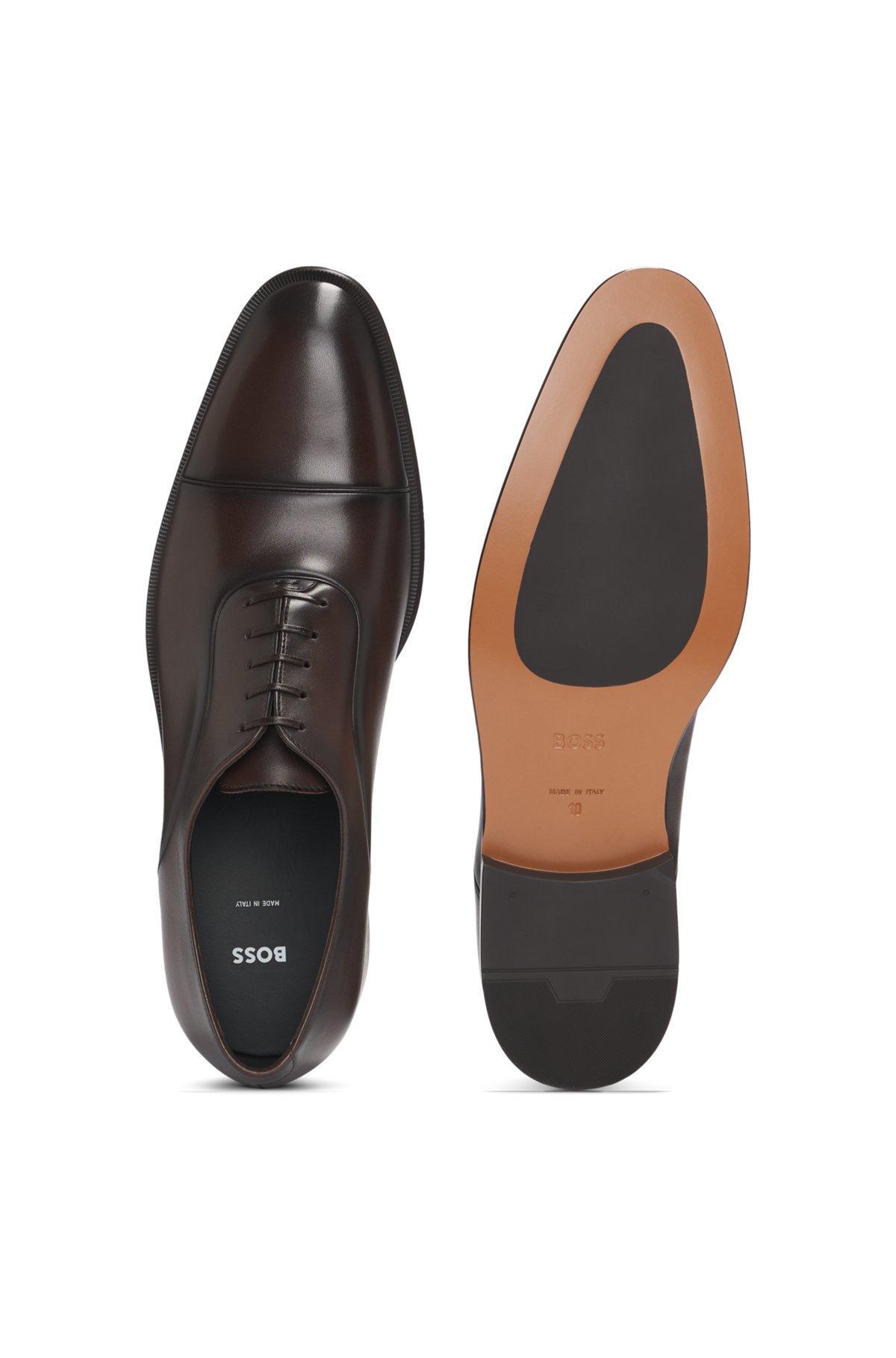 BOSS - Captoe Oxford shoes in smooth leather - Dark Brown Product Image
