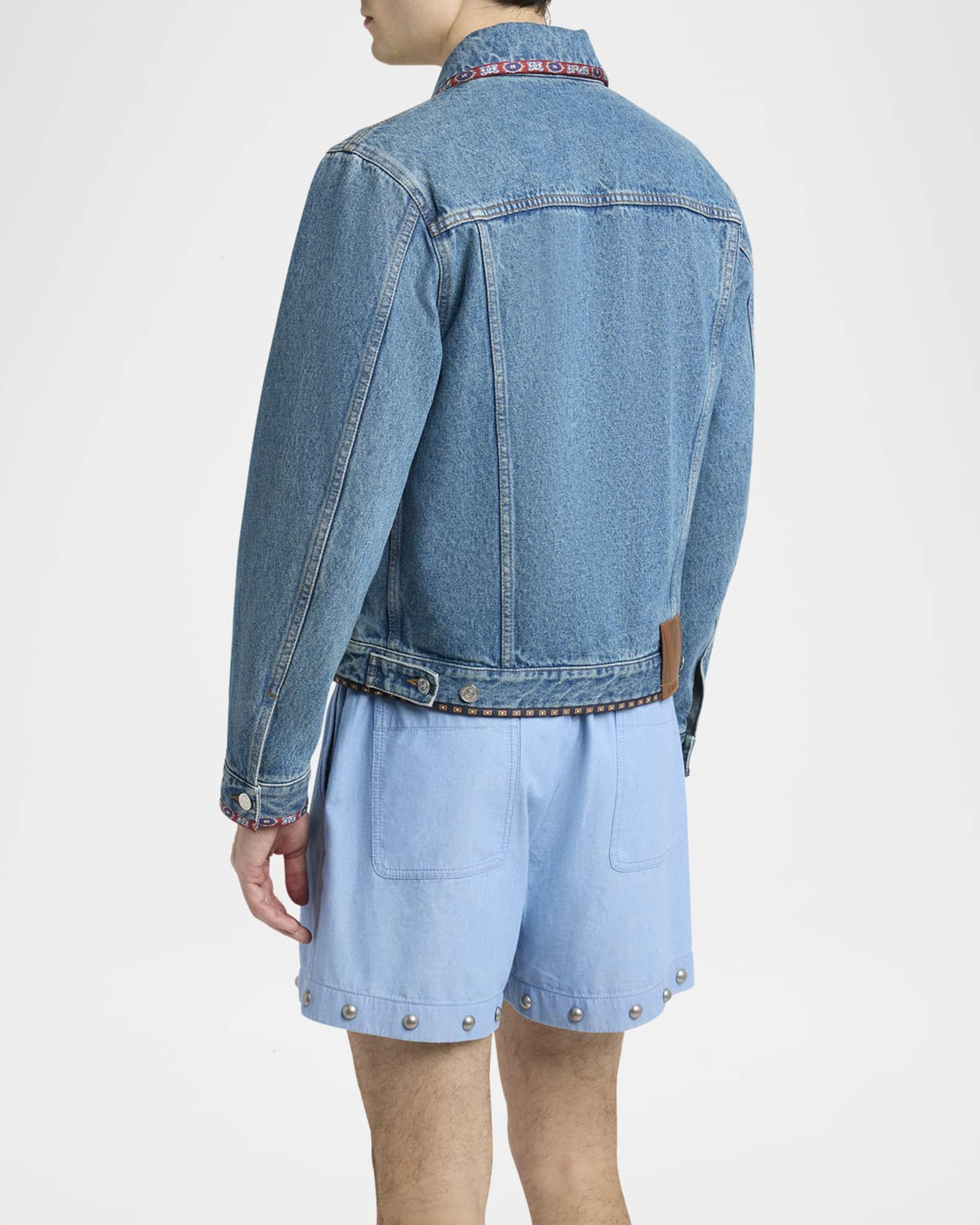 Men's Embroidered-Trim Denim Jacket Product Image