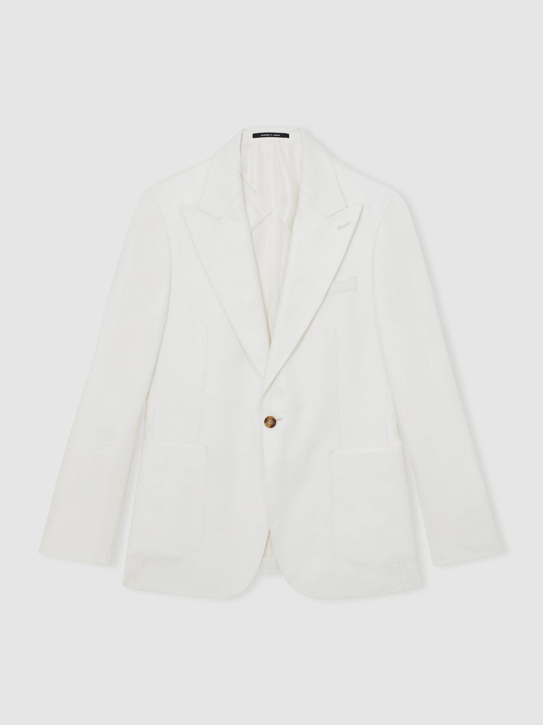 Slim Fit Lyocell Linen Single Breasted Suit Blazer in White Product Image