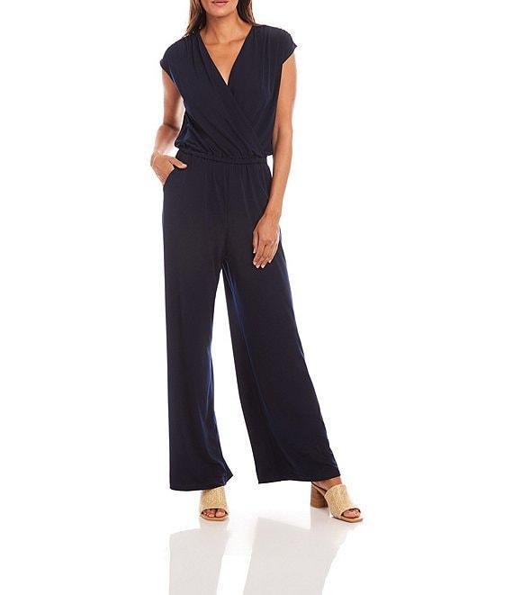 Karen Kane Petite Size V-Neck Sleeveless Travel Jersey Jumpsuit Product Image