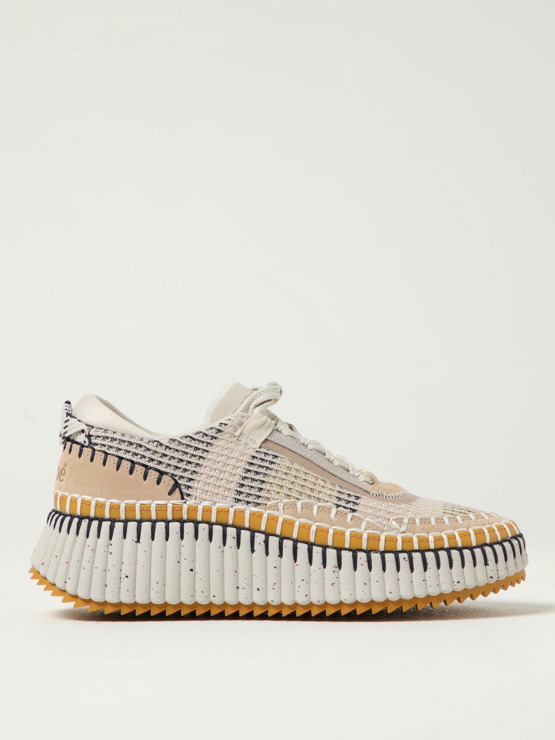 CHLOÉ Nama Embroidered Suede And Recycled-mesh Sneakers In Biscotti Beige Product Image