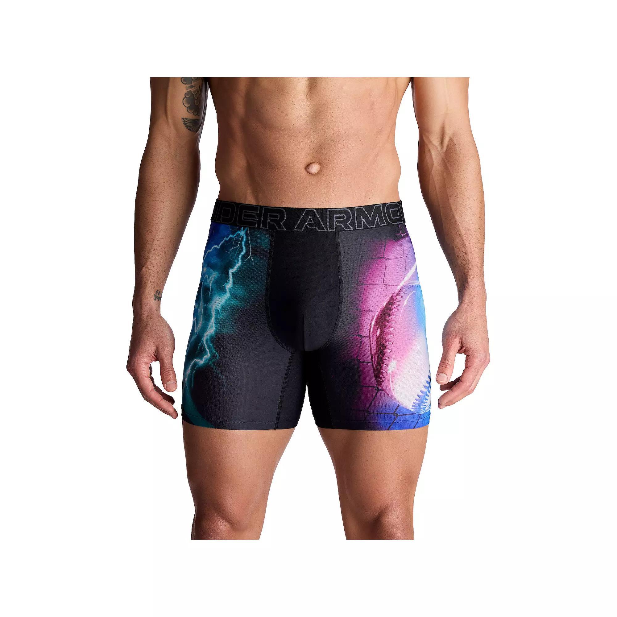 Men's Under Armour 6-Inch Performance Tech Mesh Graphic Boxer Brief, Size: Large, Black Product Image