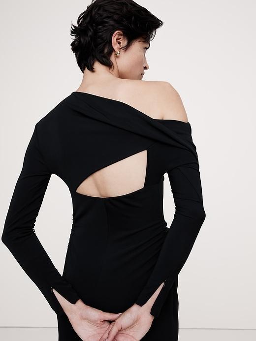 Jersey Knit Asymmetrical Draped Maxi Dress Product Image
