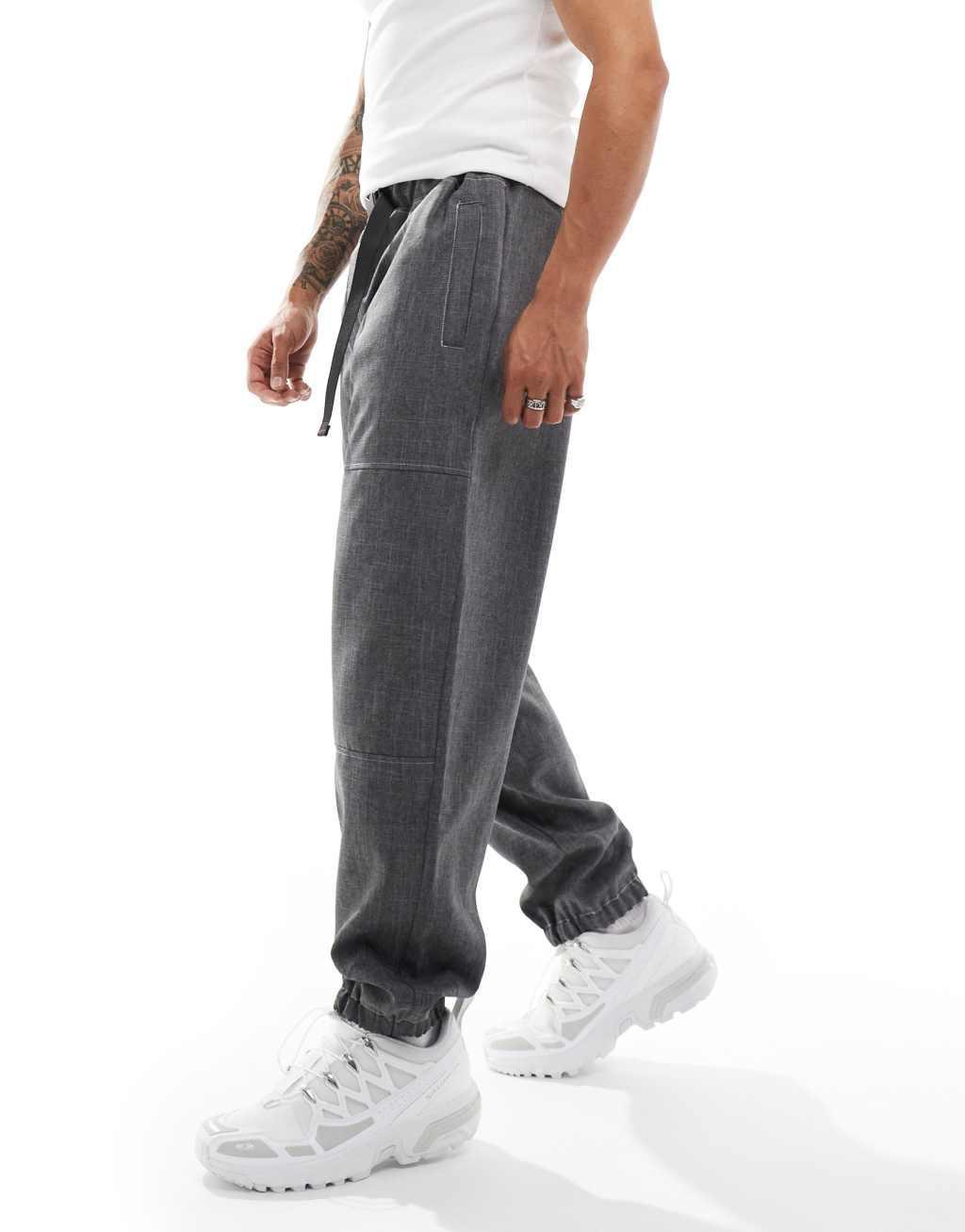 COLLUSION pull on relaxed tailored pants with adjustable waist in charcoal Product Image