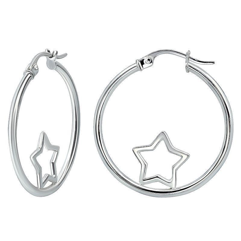 Aleure Precioso Sterling Silver Open Star Center Hoop Earrings, Women's, Gold Tone Product Image