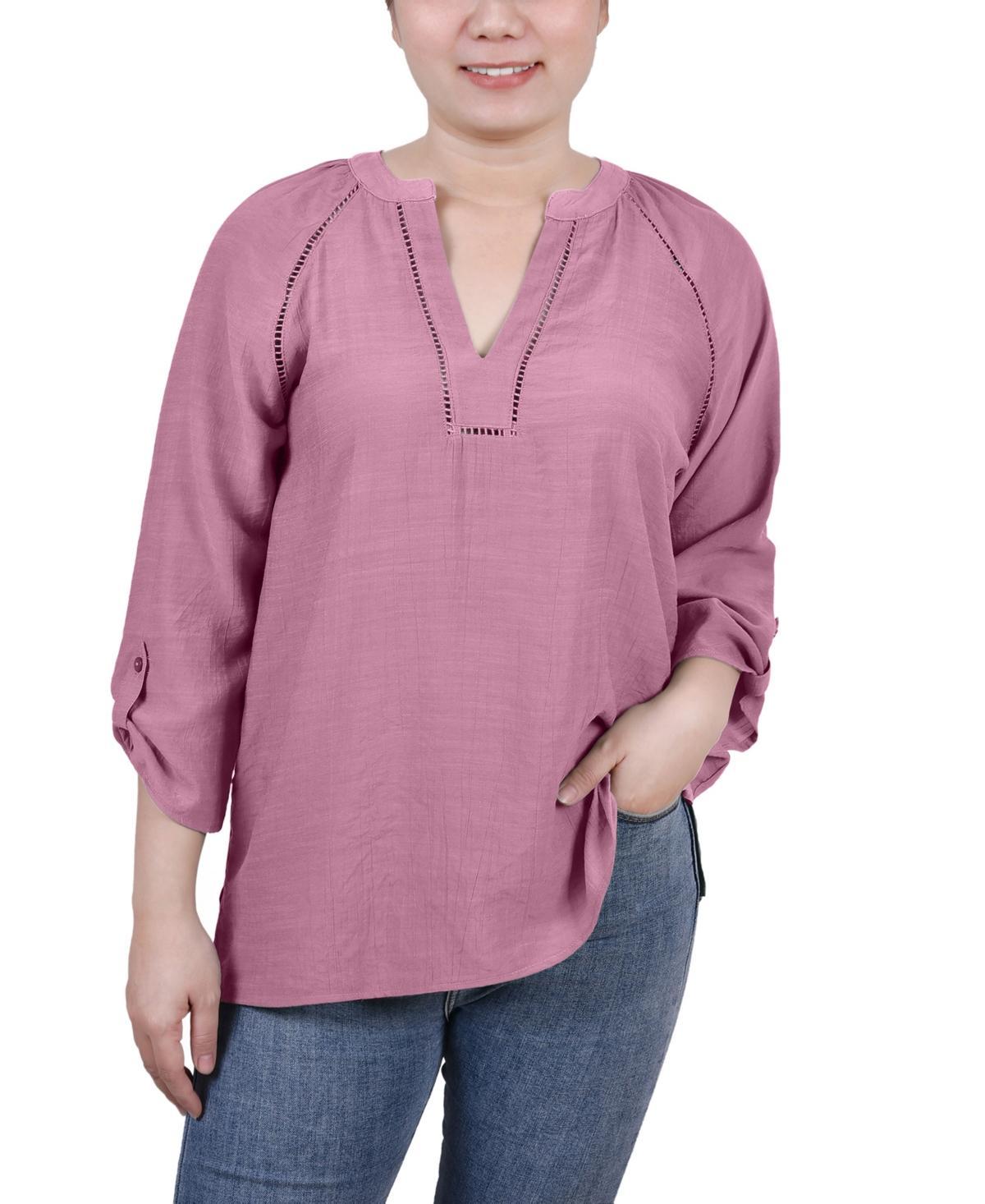 Ny Collection Womens Raglan Sleeve Split Neck Blouse Top Product Image