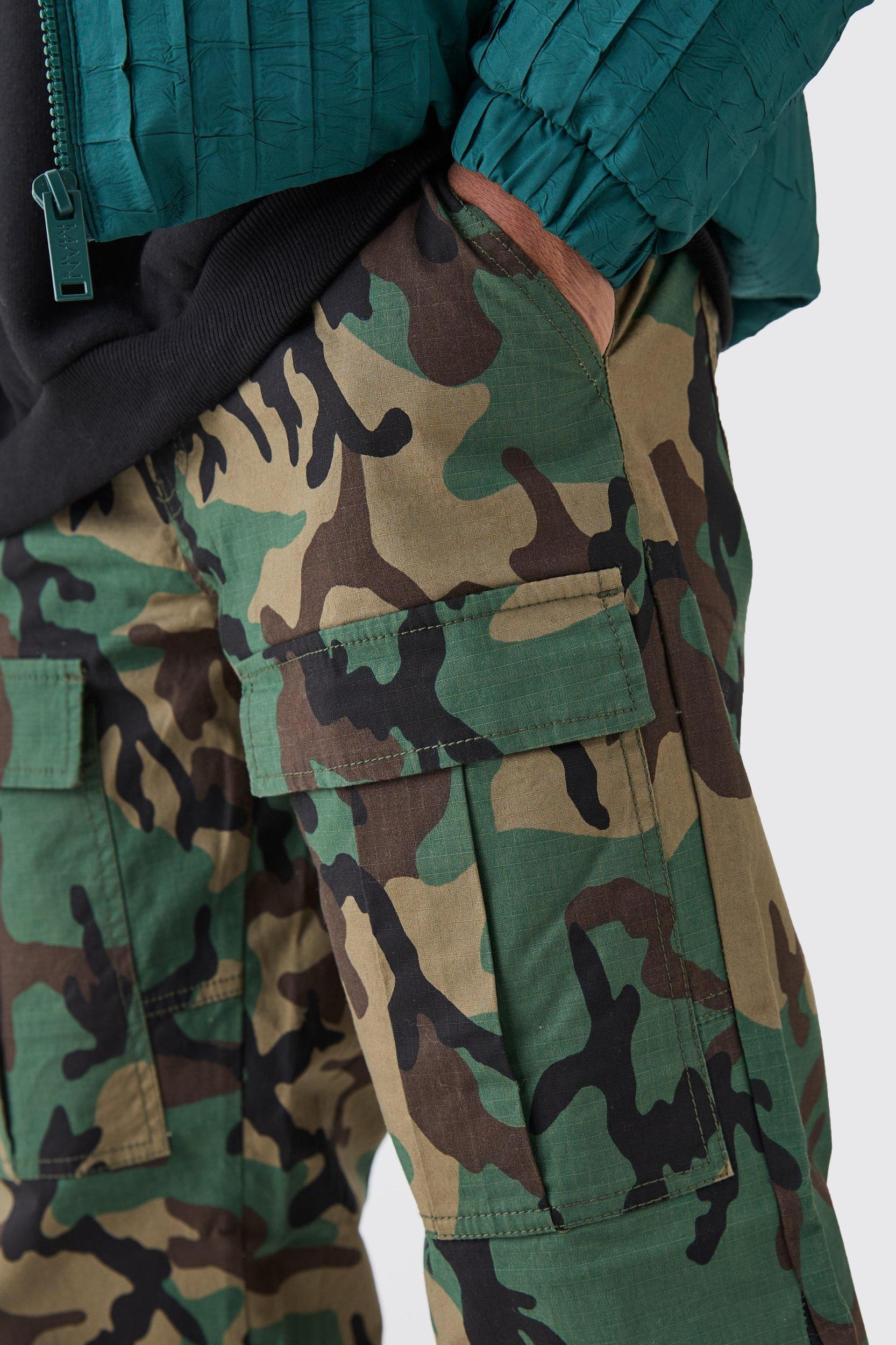 Relaxed Gusset Ripstop Camo Cargo Pants | boohooMAN USA Product Image