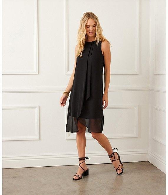 Karen Kane Round Neck Sleeveless Drape Crossover Dress Product Image