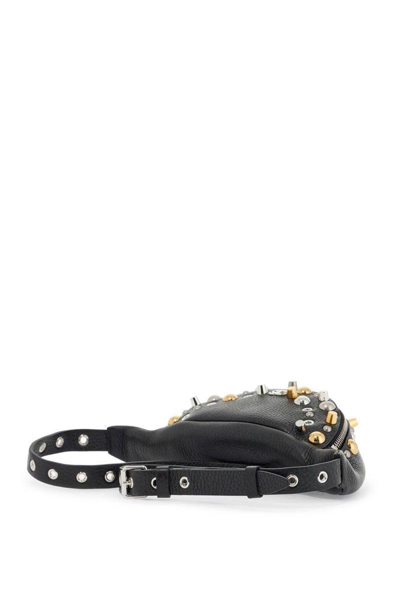 VALENTINO GARAVANI Black Leather Belt Bag With Studs And Shoulder Strap Product Image