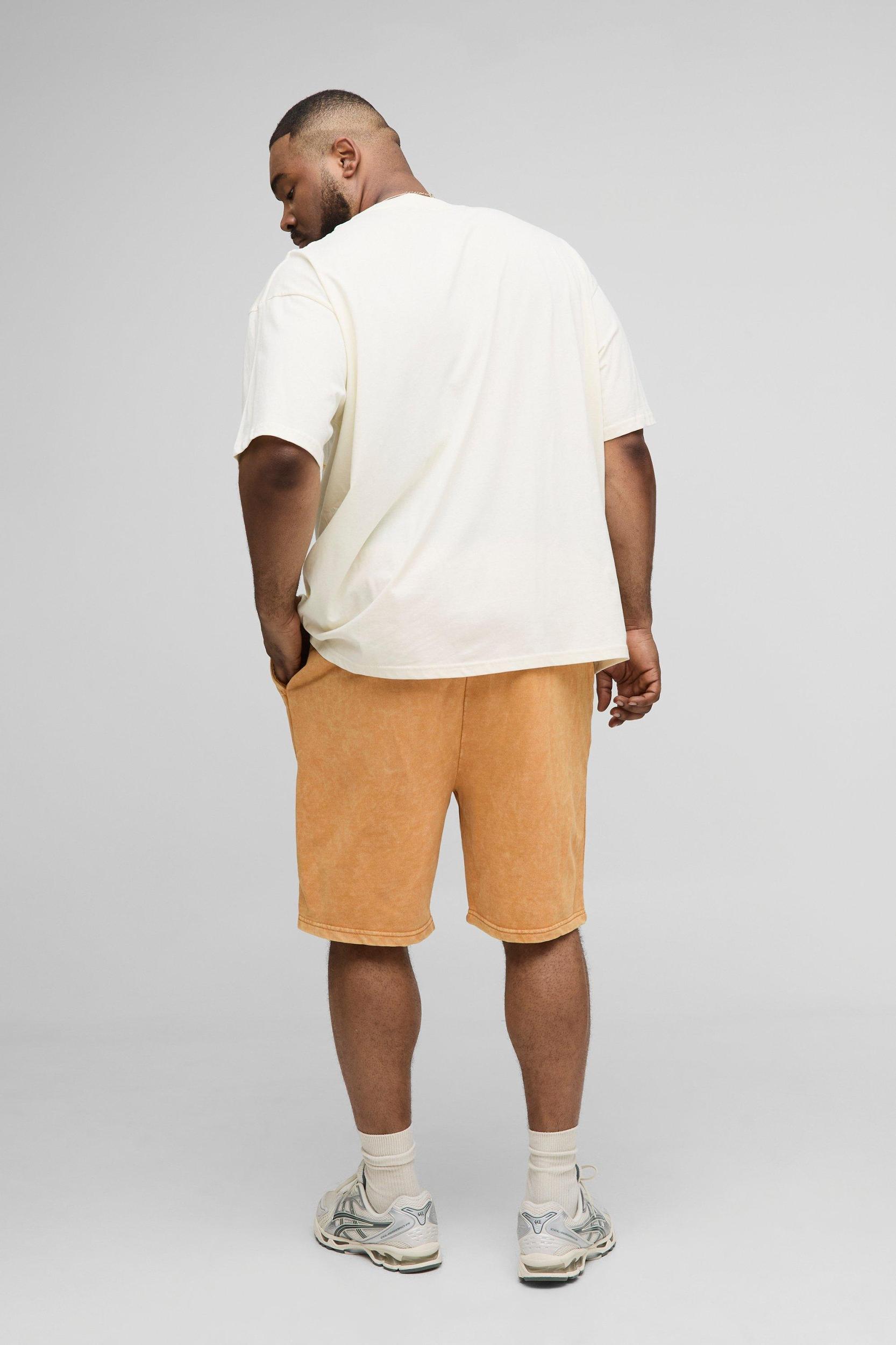 Plus Slim Fit Acid Wash Jersey Shorts | boohooMAN USA Product Image