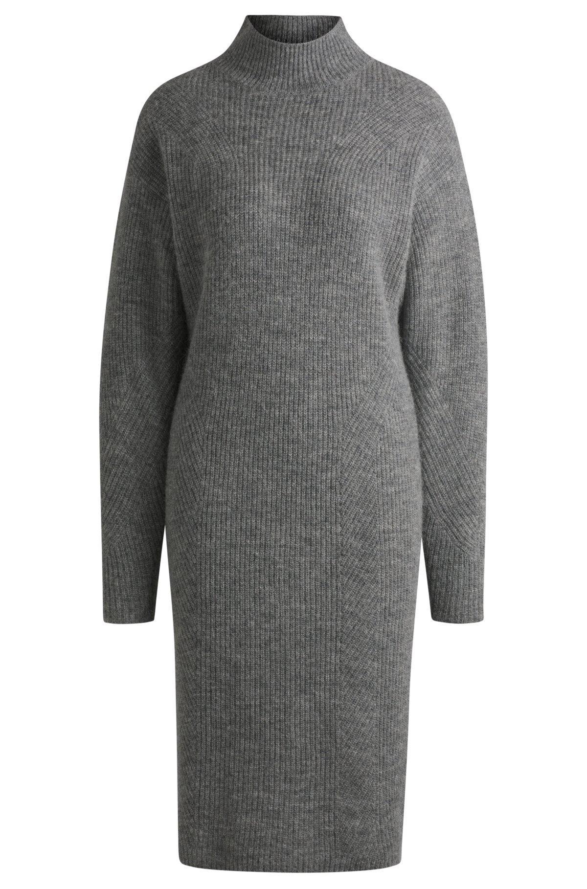 Long-sleeved relaxed-fit dress with mixed ribbing Product Image