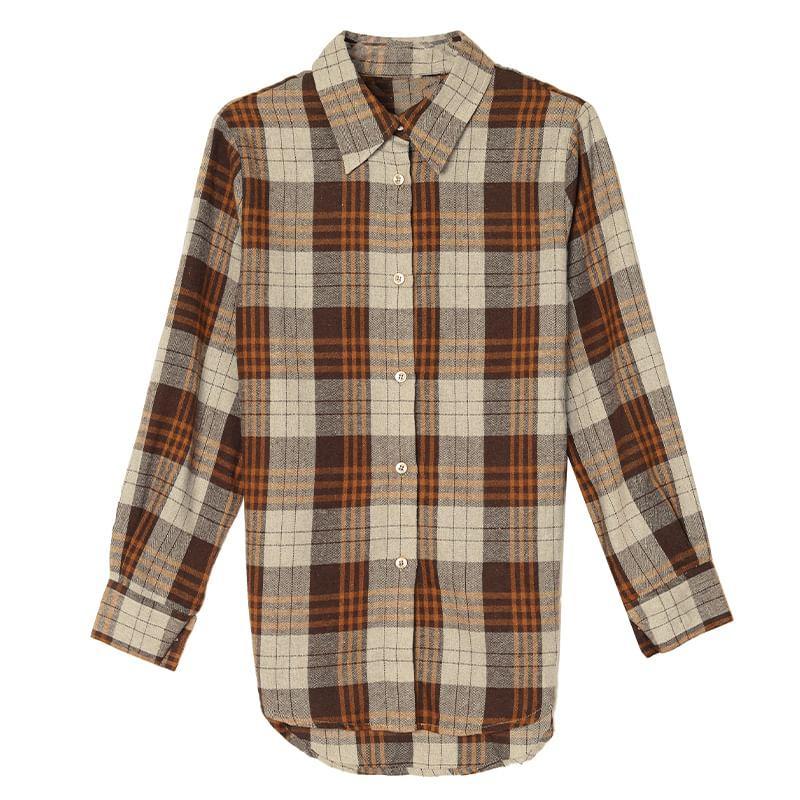 Long-Sleeve Plaid Button-Up Shirt Product Image