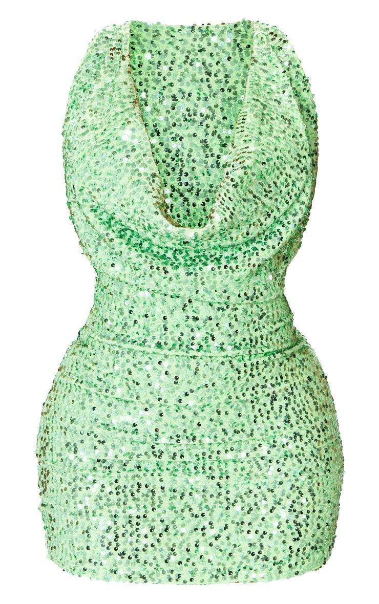 Shape Lime Sequin Cowl Front Bodycon Dress Product Image