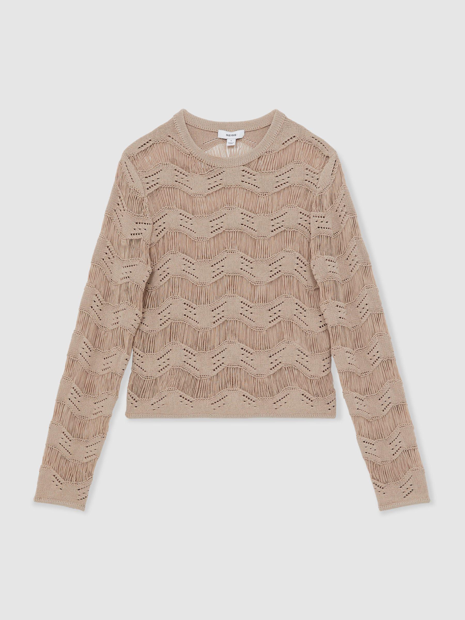 Cotton Blend Ladder Knit Top in Taupe Neutral Product Image