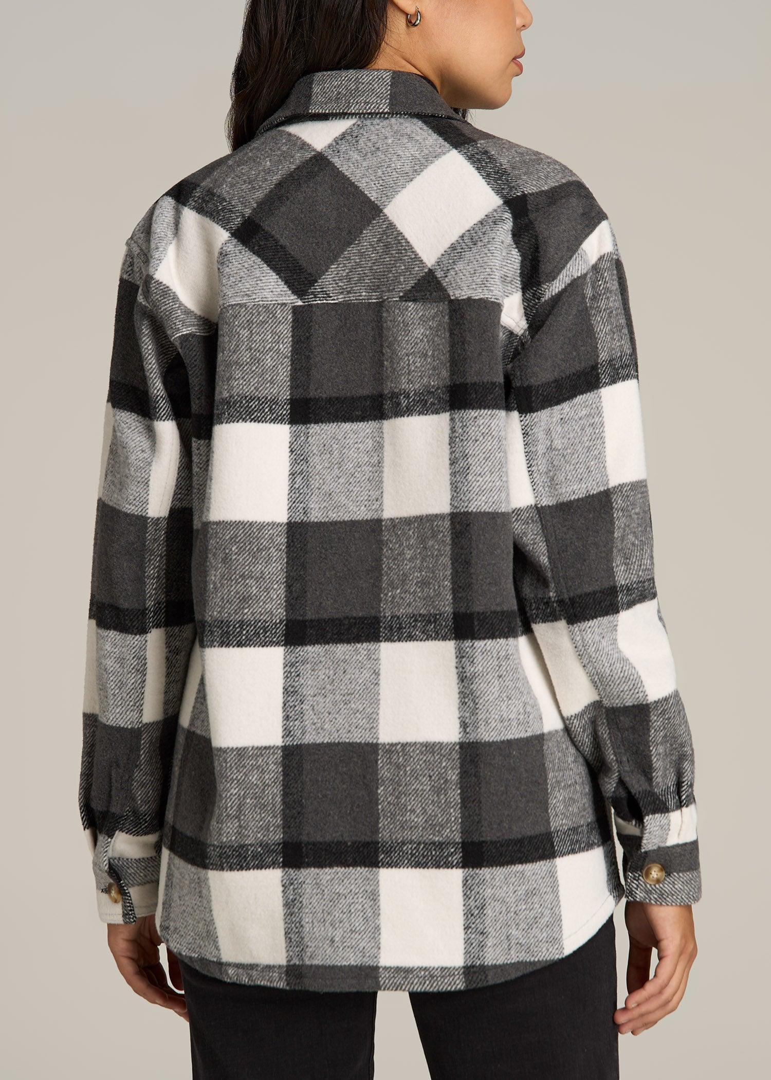 Flannel Women's Tall Shacket in Grey and Black Plaid Product Image