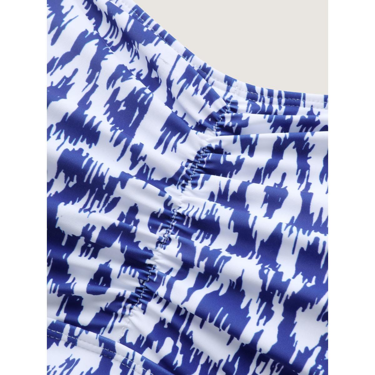Plus Size Color Fusion Ruched Abstract Swim Dress Women's Swimwear Indigo Beach Bodycon Heart neckline High stretch Curve Swim Dresses BloomChic 22-24/3X Product Image