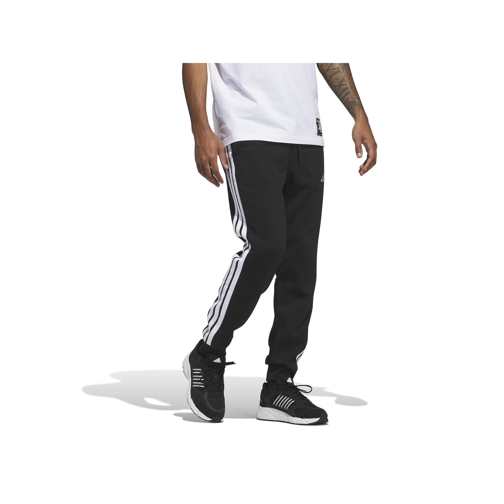 Men's adidas Essentials 3-Stripes Fleece Sportswear Pants, Size: XS, Black White Product Image