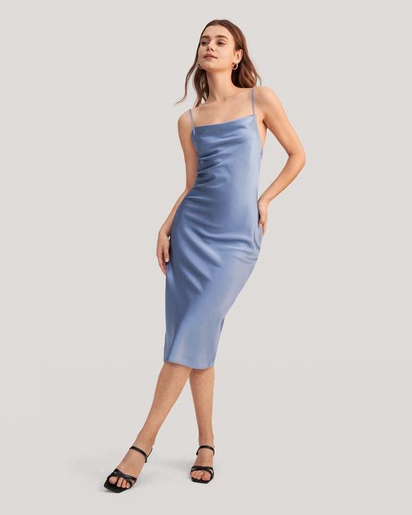 Elegant Alluring Cowl Neck Silk Dress Product Image